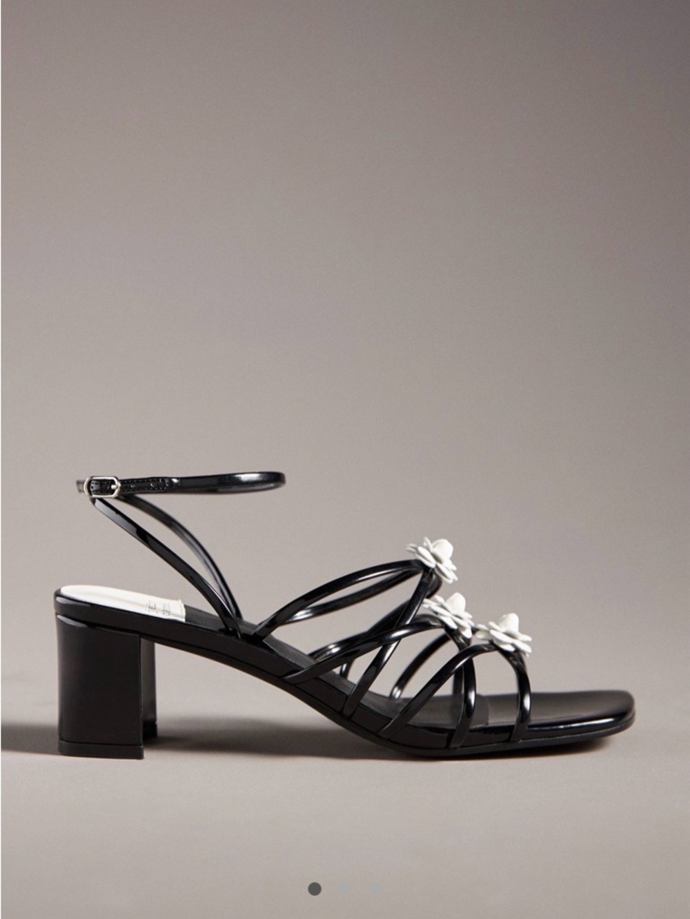 Jeffrey Campbell Black Strappy Sandals with White Floral Accents